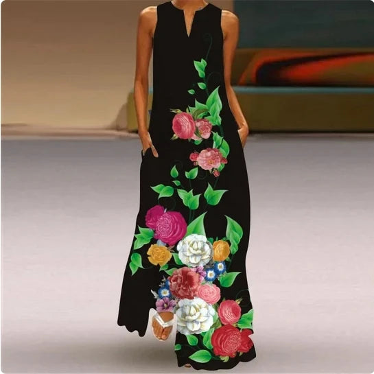 Sleeveless Feather Printed Dress Bohemian Vest Dresses Trendy Beach Casual Loose Robe Colorful Summer