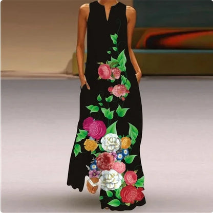 Sleeveless Feather Printed Dress Bohemian Vest Dresses Trendy Beach Casual Loose Robe Colorful Summer