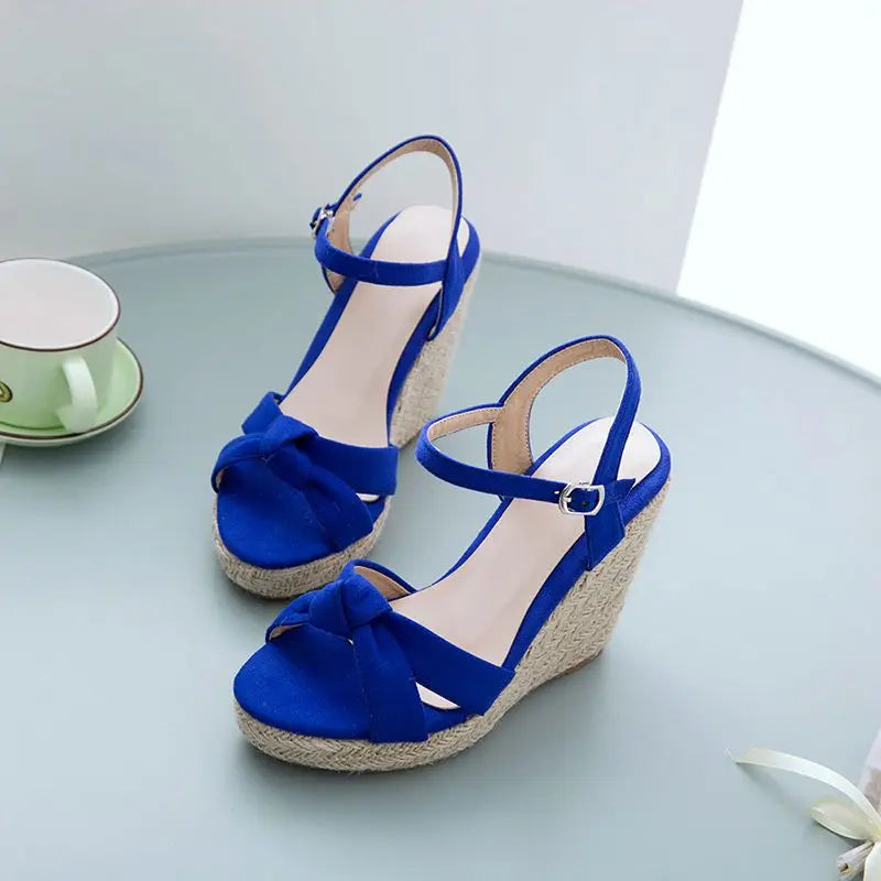 REAVE CAT Brand Women Sandals Open Toe Flock Suede Wedges 11cm Platform Buckle Strap Big Size 44 45 46 Soft Leisure Daily Shoes