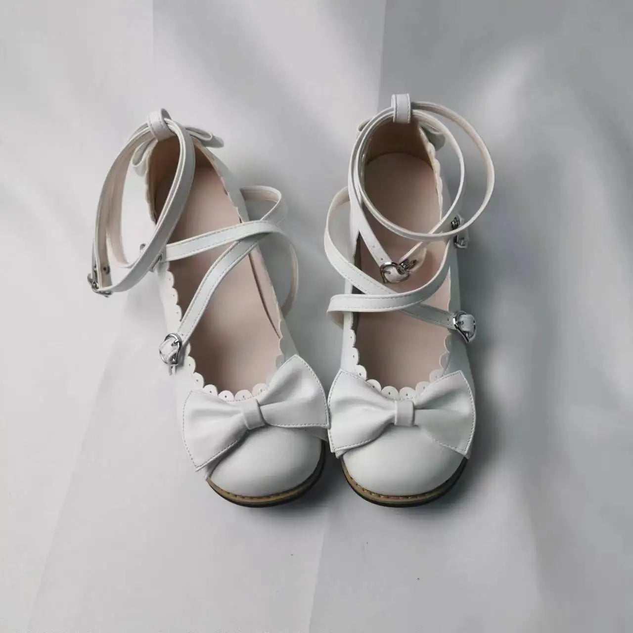 Lolita Shoes Women Flats Low Round With Cross Straps Bow Cute Girls Princess Tea Party Shoes Students Lovely Shoes Size 34-41