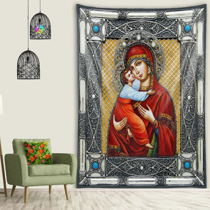 Icon of Christ Tapestry Jesus Easter Wall Decor God Home Decoration  Blessed Virgin Mary Wall Tapestries Christmas Room Decor