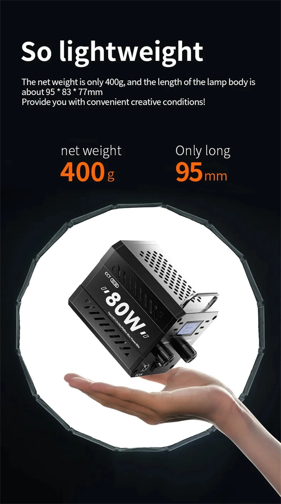 MEUYAG  ZU80 COB Photo Studio Light Bi-Color 2500K-8500K LED Video Light CRI95+ TLCI97+ Photography Fill Lighting with Diffuser