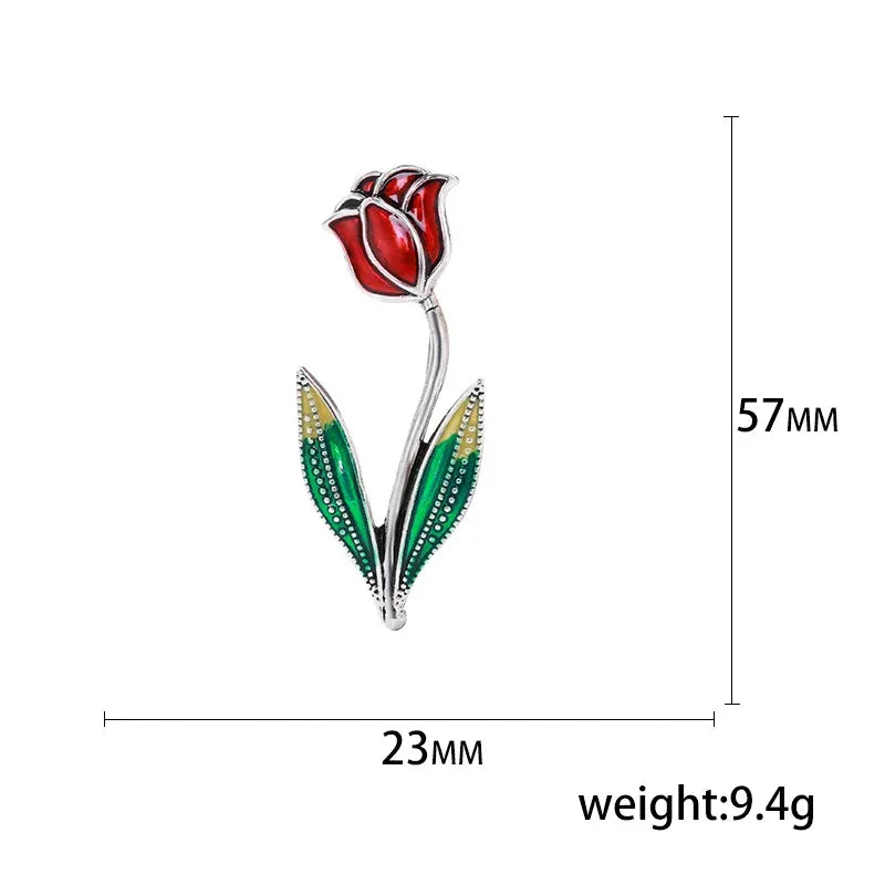 Valentine's Day Enamel Rose Brooches for Women Rhinestone Plant Flower Pins Banquet Party Backpack Gifts Jewelry Accessories