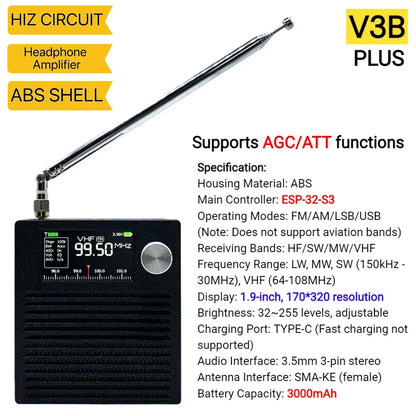 Upgraded V3S AMNVOLT Mini SI4732 DSP Radio Receiver FM AM SSB LSB USB Full Band Pocket Radio with Hi-Z Headphone Amplifier