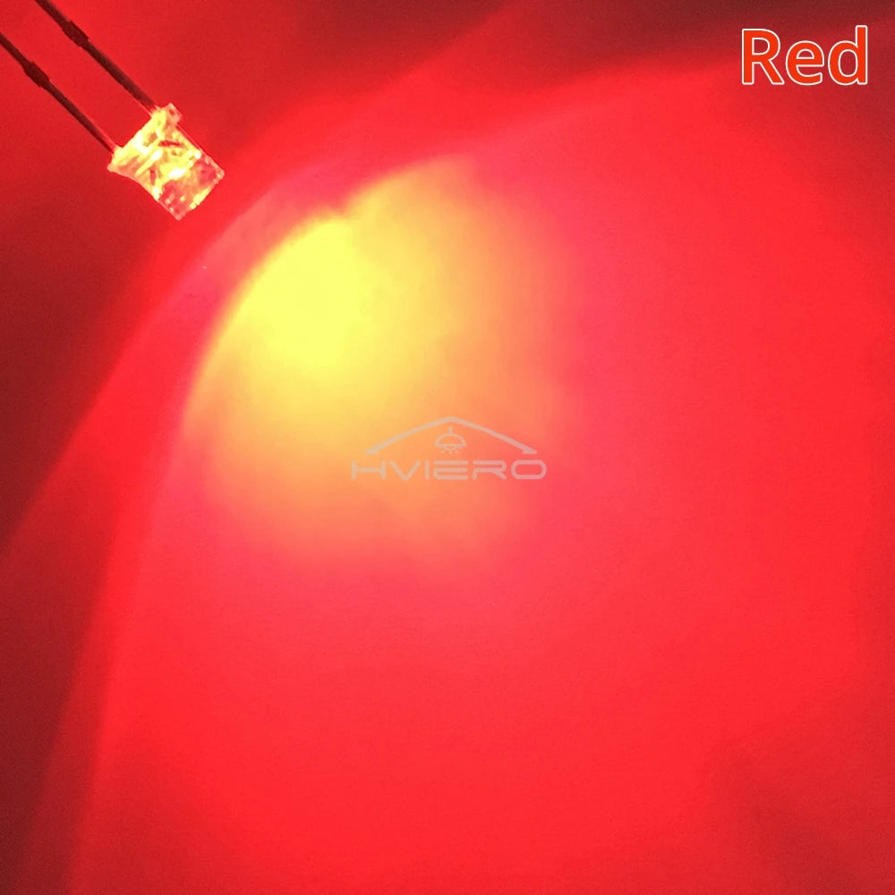 100Pcs F3 3mm 2pins Flat White Red Yellow Blue Green Pink Diode Led Wide Angle Light Emitting Diodes Lamp Ultra Bright LED Bulbs