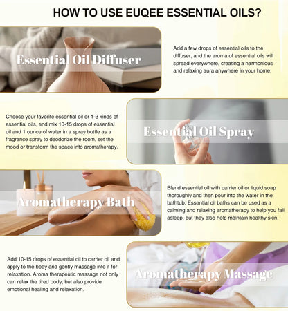 EUQEE 6 Bottles Essential Oils Set For Diffuser DIY Soap Candle Making-Peppermint Lavender Sweet Orange Lemongrass Eucalyptus