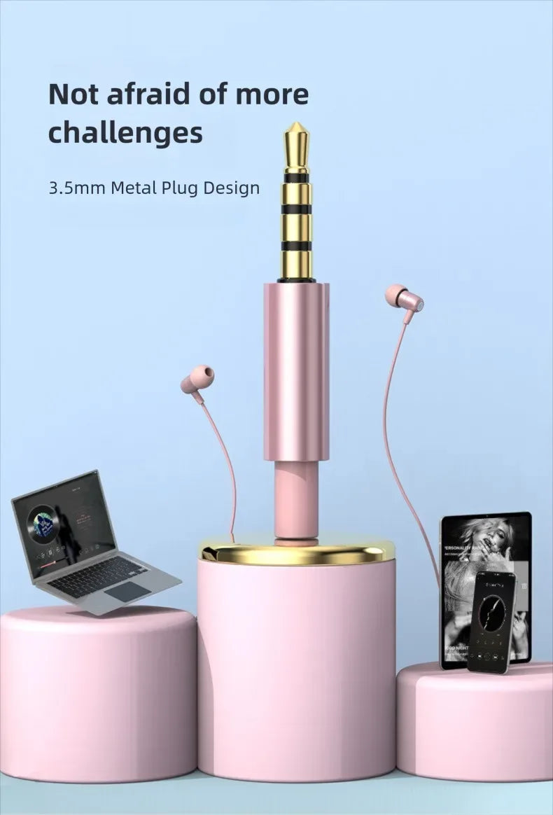Portable In Ear Music Wired Pink Earphones For Girl Women Gaming Play With Mic Sleep Anti-lost Wired Type C 3.5mm Headphone
