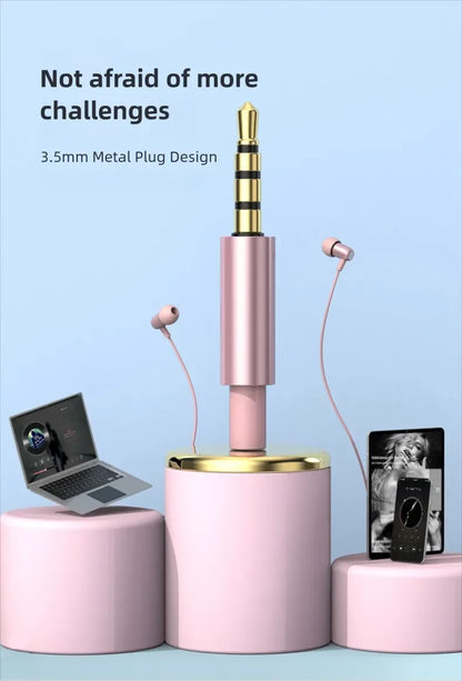 Portable In Ear Music Wired Pink Earphones For Girl Women Gaming Play With Mic Sleep Anti-lost Wired Type C 3.5mm Headphone