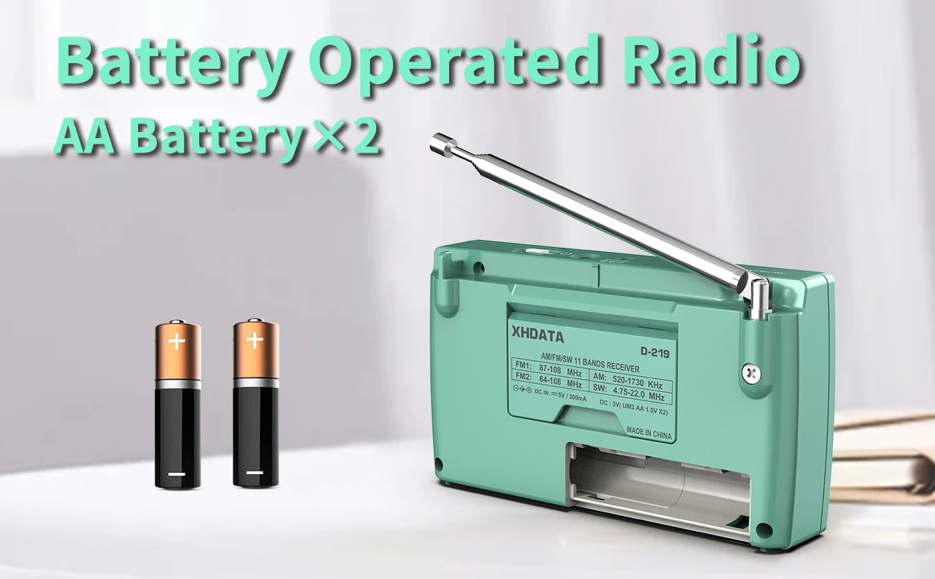 XHDATA D219 Portable Radio AM FM MW Shortwave Worldband Receiver DSP High Sensitivity 1kHz Fine Tuning Radio AA Battery Powered