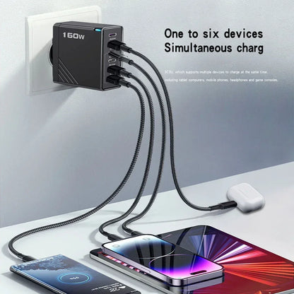 160W Fast Charge Phone Charger Adapter Multi Port USB Type C Charger For iPhone Samsung Xiaomi Huawei EU/US/UK Plug Wall Charger