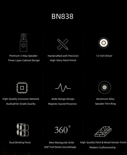 BN838 Hi-Fi Home Theater Speakers with Karaoke Amplifier, Luxury Audio System for Villa & Large Living Rooms