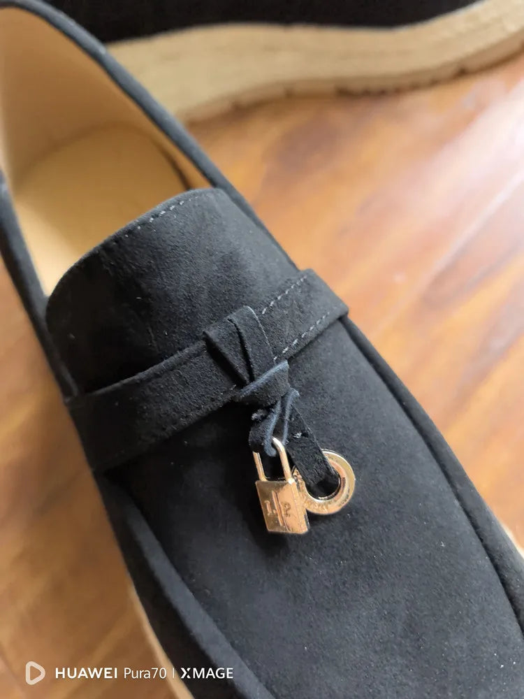 MKKHOU Fashion Loafers New High Quality Real Leather Suede Vintage Straw Braid Platform Shoes Daily Casual Light Shoes Neutral