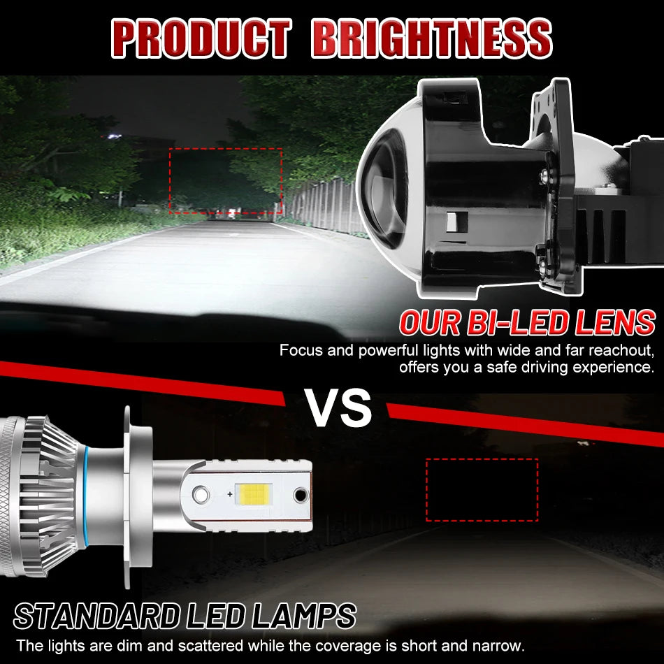 3.0 Inch Bi LED Projector Hella Lenses H4 H7 9005 9006 Car Headlight Bulbs Retrofit Kits Angel Eyes Halo Lights WHITE DRL 120W