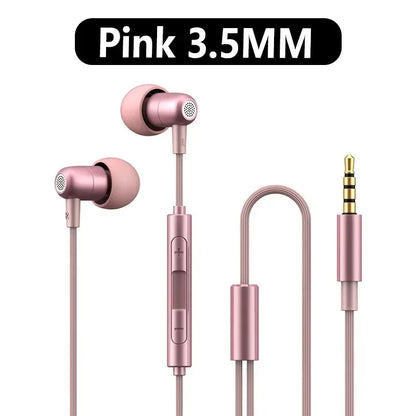 Portable In Ear Music Wired Pink Earphones For Girl Women Gaming Play With Mic Sleep Anti-lost Wired Type C 3.5mm Headphone