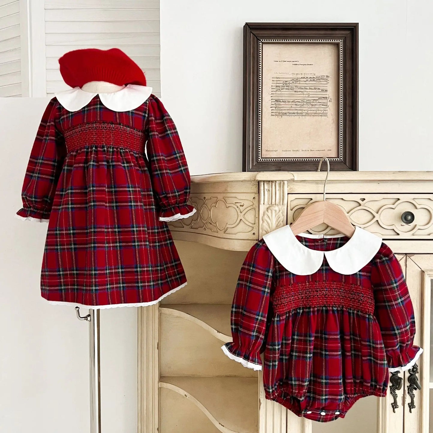 New Year's Party Clothes ﻿Christmas Toddler Kids Baby Girls Clothes Sister Matching Xmas Bodysuit Dress Outfits Red Plaids Sets