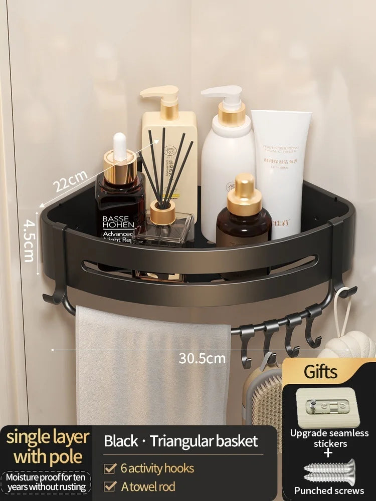 No Need To Drill Walls for Installation Aluminum Bathroom Shelf Shelves Shampoo Rack Storage Holder Kitchen Organizer Wall Rack