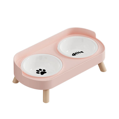 Pet Cat Double Bowl Feeder, Adjustable Height Cat and Dog Water Dispenser, Elevate Feeding Kitten Supplies