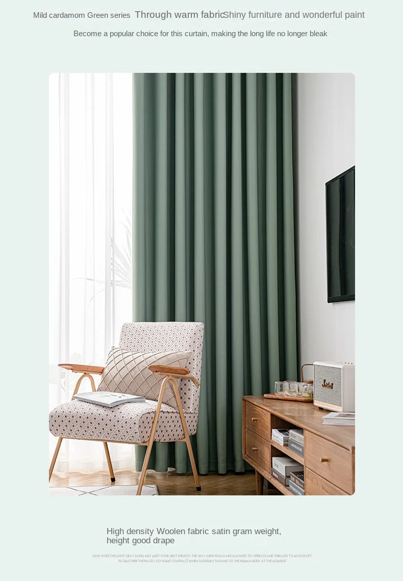 Light Luxury High Grade Bedroom High Blackout Curtain Ins Style Living Room Curtains Green Natural Solid Color Thickened Drapes