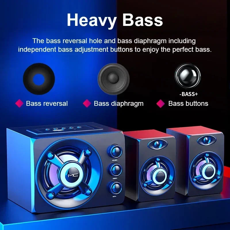 3D Hifi Stereo USB Active Bluetooth Speaker Computer Multimedia RGB Subwoofer AUX, USB, TF Suitable for TV, Computer Audio