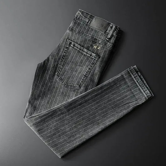 Trousers Skinny Luxury Men's Jeans Stripe Slim Fit Man Cowboy Pants with Pockets Tight Pipe Soft New in Plus Size Trend 2024 Xs