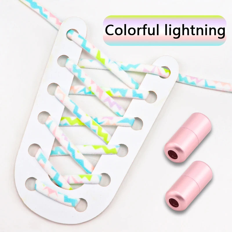 Frosted Capsule Buckle No Tie Shoelace Round Elastic Shoe Laces Sneakers Gradient Colorful Shoelace Without Ties for Kids Adult