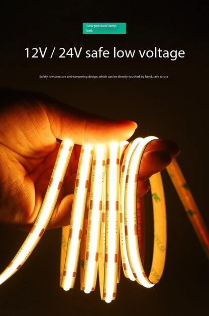 DC 12V 24V FOB COB Strip 320Leds/M High Density RA90 White 3000K 4000K 6000K IP21 Flexible Ribbon Rope LED Light