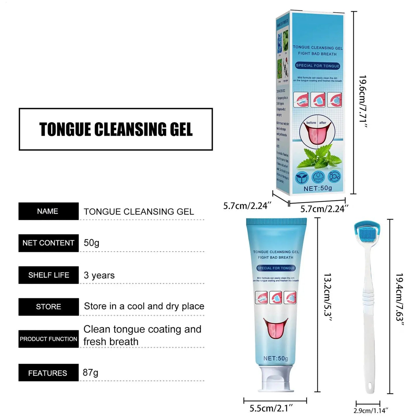 Tongue Coating Cleaning Gel Mint Tongue Scraper Scrubber Orasl Care Removal Odor Health Fresh Breath Care Dental Hygiene Tool