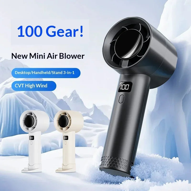 Portable Handheld Fan 100 Wind Speeds Mini Bladeless Hand Fan USB Rechargeable Highspeed Fans Camping Electric Fans Air Cooler