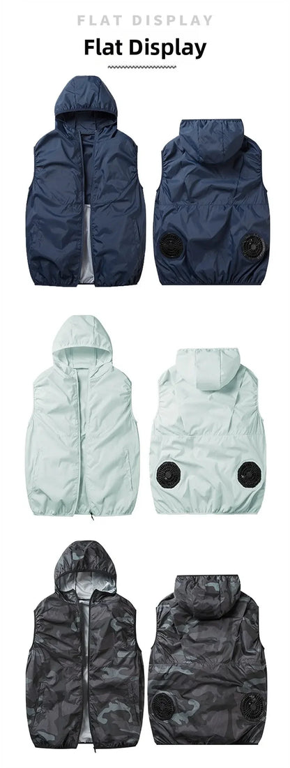 Summer Hooded Cooling Vest with Fans - Unisex Outdoor Gear for Work and Fishing
