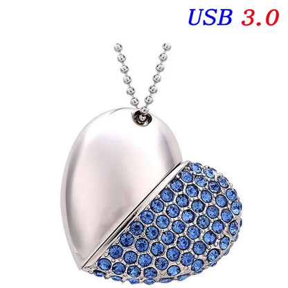 High Speed Metal Necklace USB 3.0 Flash Drive 4G 8G 16GB 32GB 64GB 128GB Heart Pen Drives Gifts  Memory Stick 100% Real Capacity