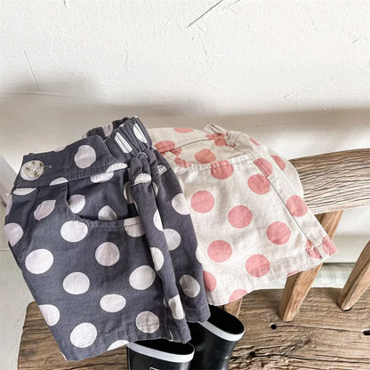 deer jonmi 2022 Summer Baby Girls Polka Dots Shorts Korean Style Children Cotton Trousers Toddlers Kids Casual Shorts