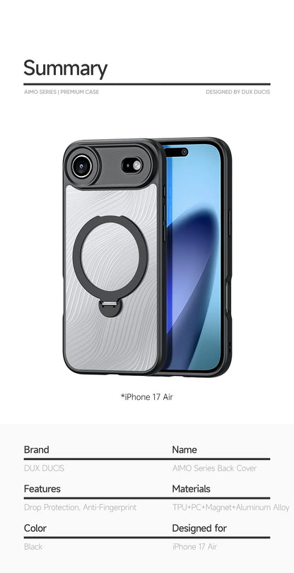 DUX DUCIS Magnetic Phone Case for iPhone 17 Pro Max & iPhone 17 Air Back Stand Cover with Transparent Flowing Lines Design