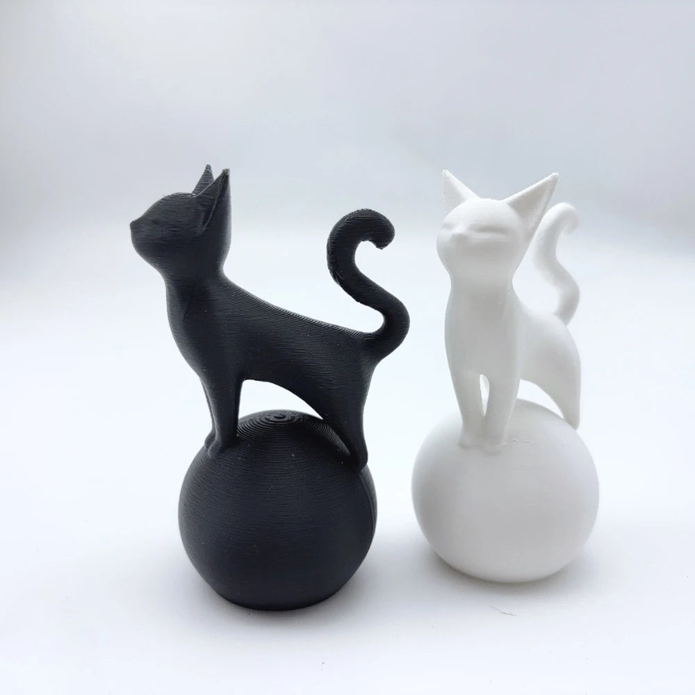 Cat Sculpture on The Ball -3D Artistic Sitting Cat Statue, Minimally Black Decoration, Cat Spherical Base Decorative Ornament