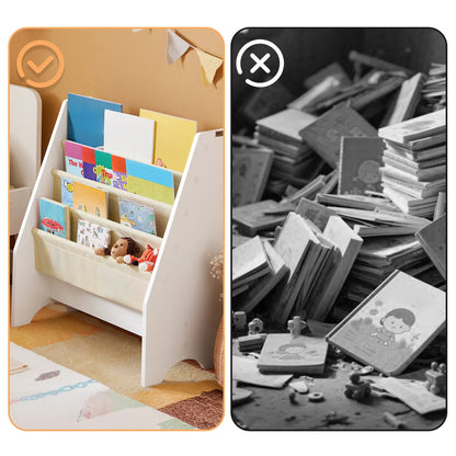 SoBuy FRG225-W Children's Bookshelf Hanging hand fan Shelf Newspaper stand with 4 Shelves Book Rack BHT approx: 62x71x29cm