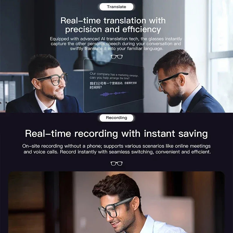 Men AI Smart Glasses 2026 New Color-Changing Translation Glasses 800W Camera Waterproof Call Photo Video Recording Sunglasses