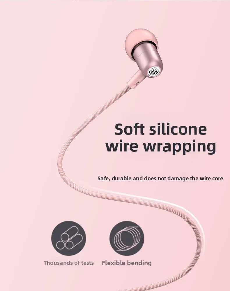 Portable In Ear Music Wired Pink Earphones For Girl Women Gaming Play With Mic Sleep Anti-lost Wired Type C 3.5mm Headphone