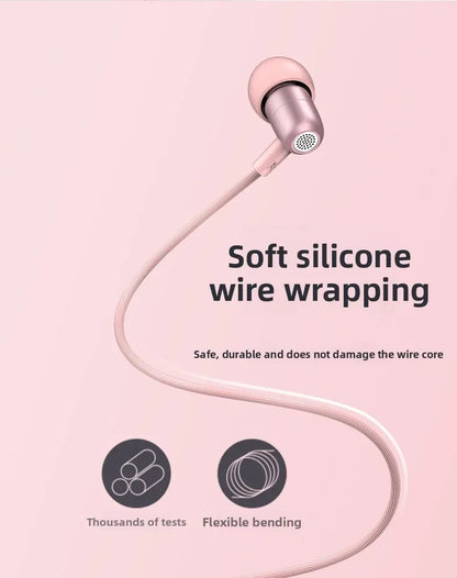 Portable In Ear Music Wired Pink Earphones For Girl Women Gaming Play With Mic Sleep Anti-lost Wired Type C 3.5mm Headphone