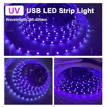 UV LED Black Light Strip USB LED Strip Tape 395-405nm Ultraviolet Light For Glow Party Bedroom UV Lamp Fluorescent Poster Body