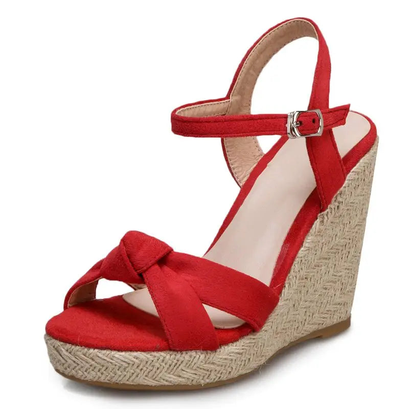 REAVE CAT Brand Women Sandals Open Toe Flock Suede Wedges 11cm Platform Buckle Strap Big Size 44 45 46 Soft Leisure Daily Shoes