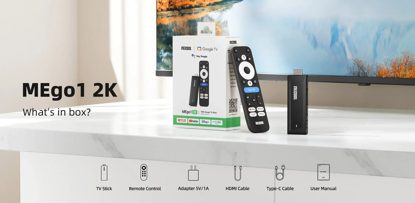 MECOOL MEgo 1 Android TV Stick Reltek Quad-core 8GB Google TV Sticks 2K Dolby Netflix TV Box 2025 High Quality Consoles ip tv