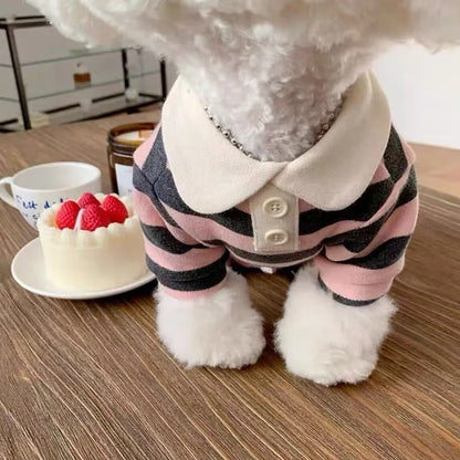Fashion Striped Collared Dog Shirt Soft Breathable Cooling Vest Pet Hoodie For Puppy Outdoor Activities