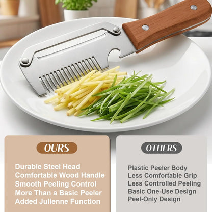 3-in-1 Vegetable Peeler with Wooden Handle and Bottle Opener, Multi-Functional Vegetable Peeler for Kitchen, Gadgets Tool