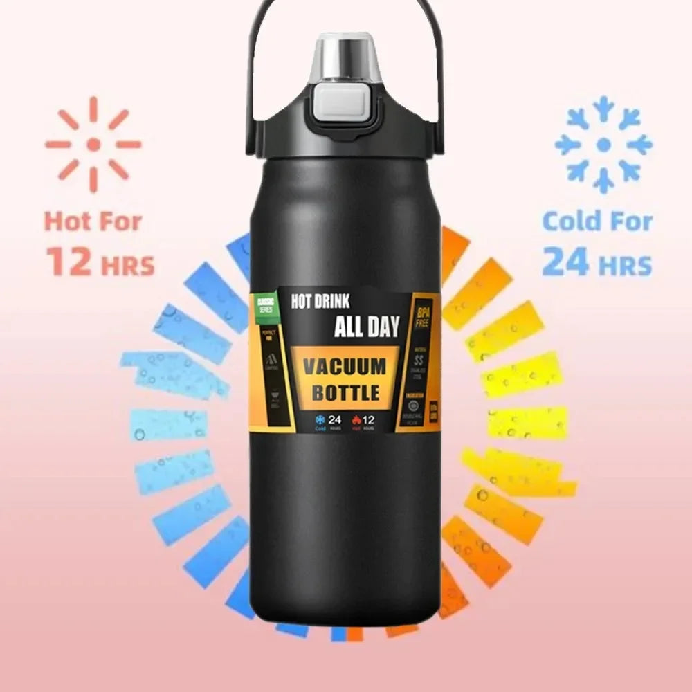 LargeCapacityOutdoor SportsThermos Bottle Portable Water Bottle Stainless Steel Vacuum Insulation with Straw 800ml/1000ml/1500ml