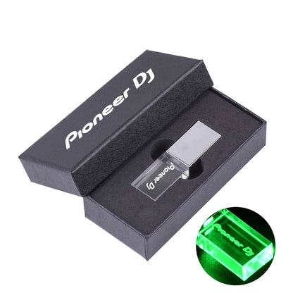 Hot Sale Pioneer DJ Crystal USB 2.0 Flash Drive 128GB Real Capacity Memory Stick 64GB Silver Case LED Light Pen Drive with Box