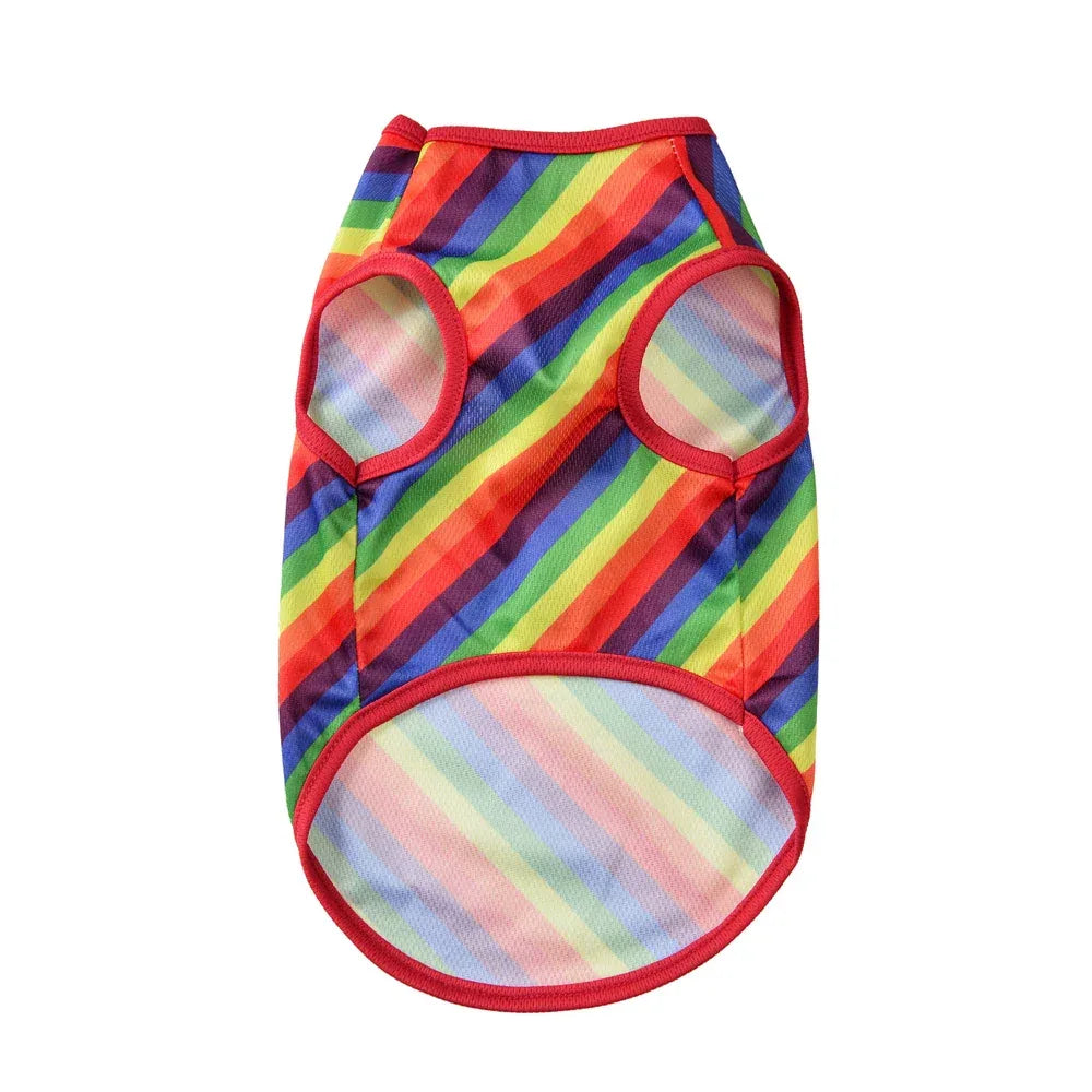 Breathable Dog Clothes For Small Medium Dogs Cats Summer Creative Rainbow Print Puppy Vest T-shirt Schnauzer Pug Pet Costume