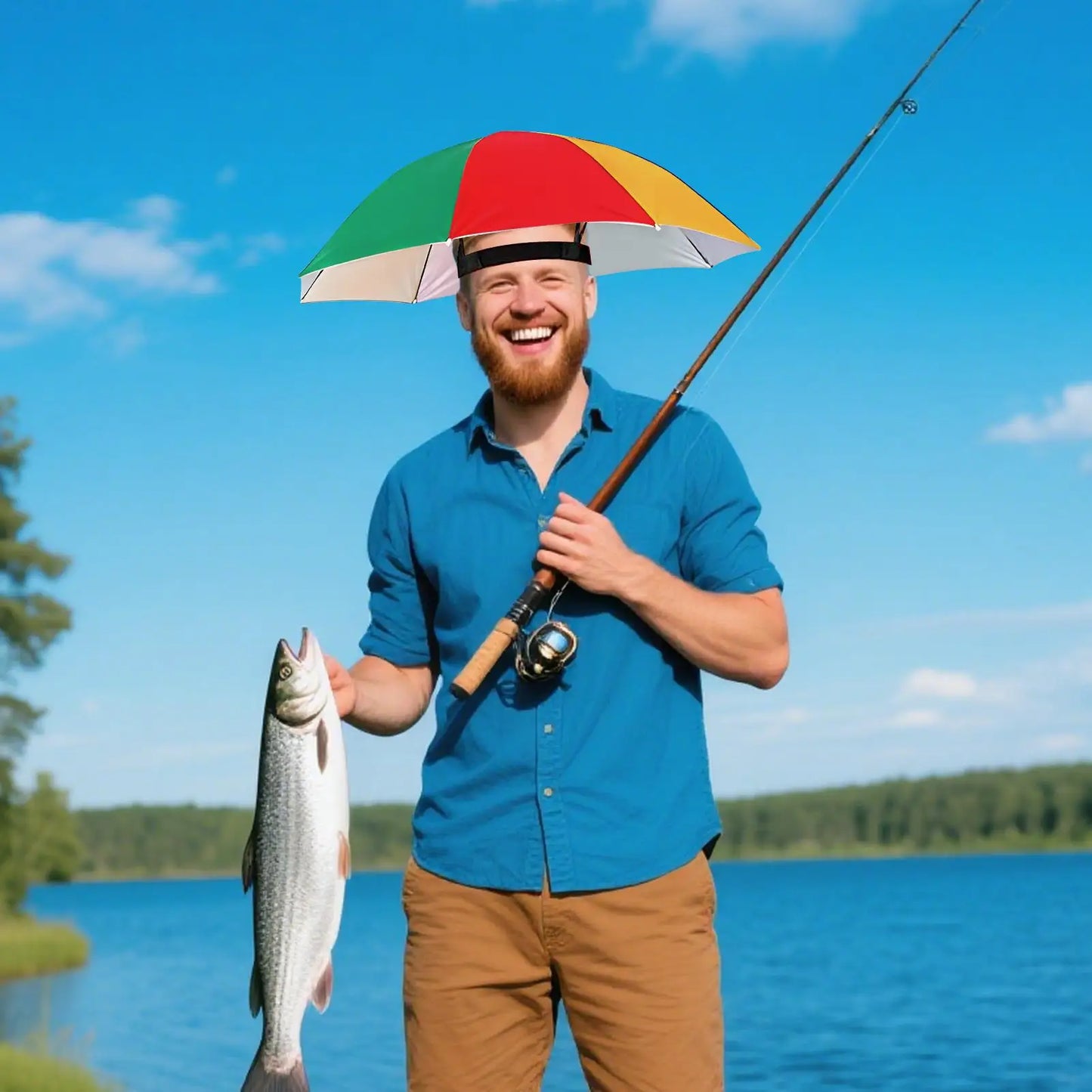 Foldable Head Umbrella Hat Portable Foldable Rain Umbrella Hat Outdoor Fishing Sunshade Hat for Golf Gardening Camping