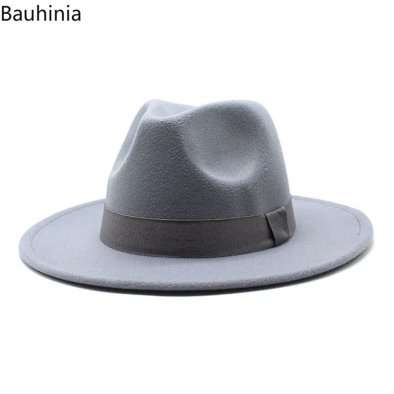 2023 New Hot Wide Brim Felt Fedora Hats With Bee Ribbon Autumn Winter Wedding Party Trilby Hat Men Gentleman Jazz Hats 56-58CM