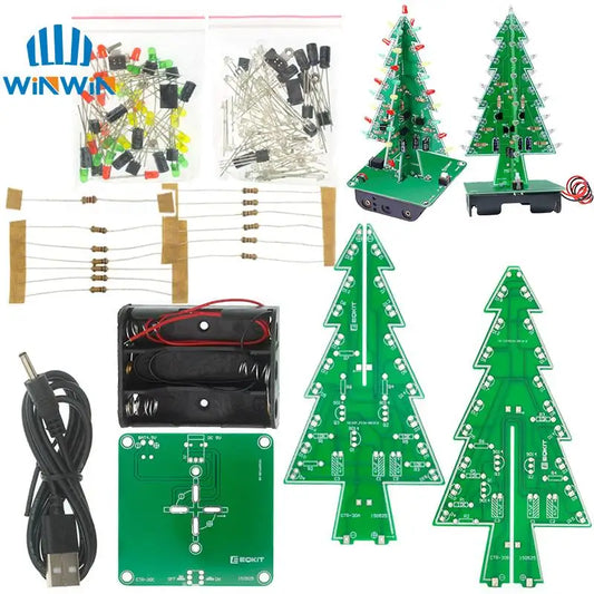 Three-Dimensional 3D Christmas Tree LED DIY Kit Red/Green/Yellow LED Flash Circuit Kit Electronic Fun Suite by PDG ibma