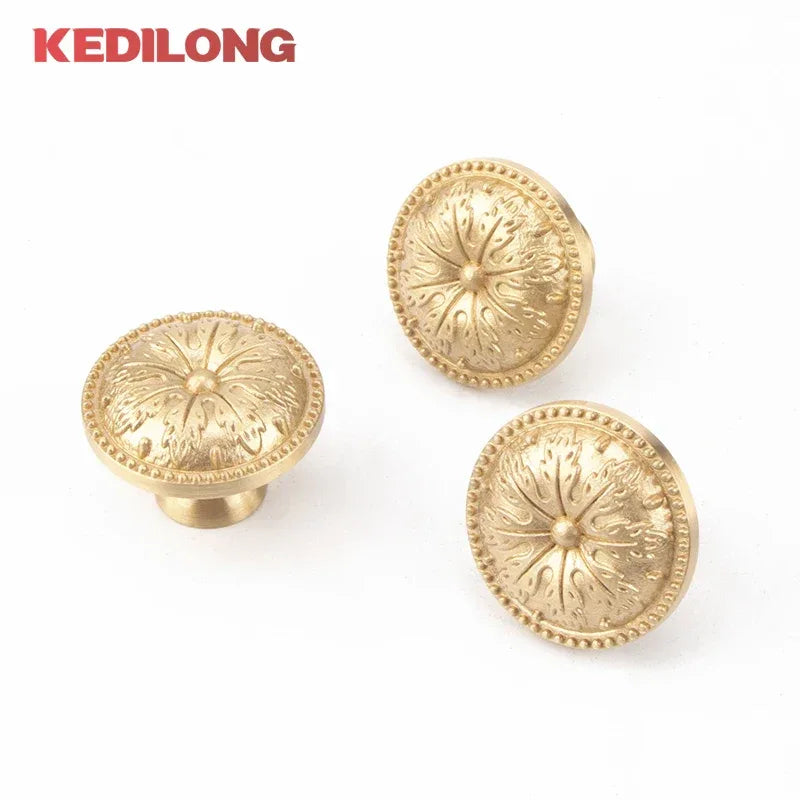 KEDLO Brass handle single hole solid cabinet door light gold European style drawer kitchen shoe cabinet wardrobe brass knob