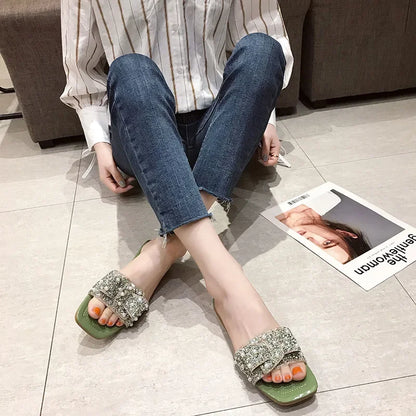 Women's Flat Head Butterfly Knot Slippers Summer New Fashion Outdoor Korean Fairy Style Sandals Polyurethane Rubber Sole